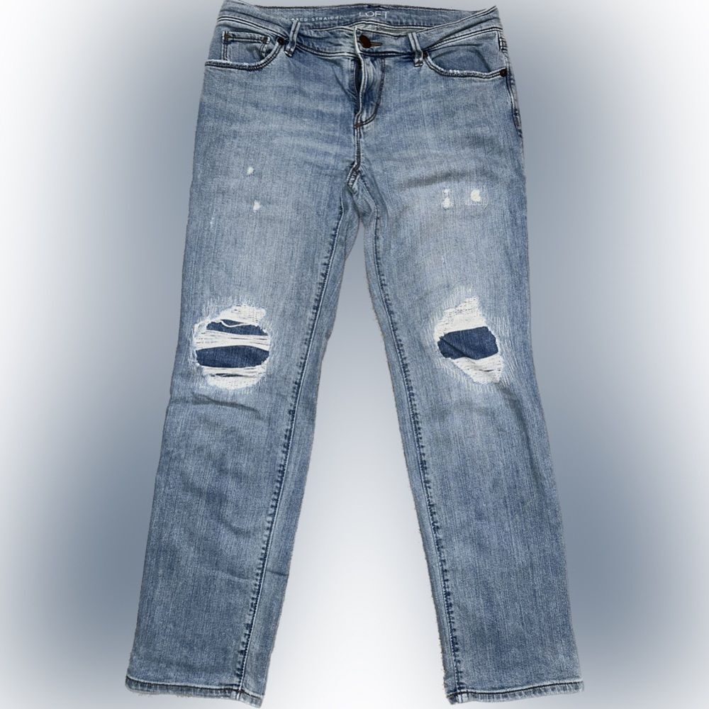 Blue Distressed Relaxed Straight Jeans